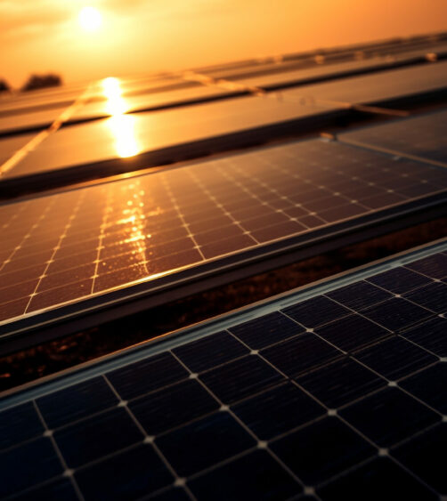 Sunset nature provides renewable energy through solar power generated by AI Sunset nature provides renewable energy through solar power generated by artificial intelligence